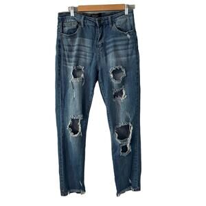 Judy Blue Girlfriend Fit Distressed Mid Rise Blue Jeans Womens size 9/29